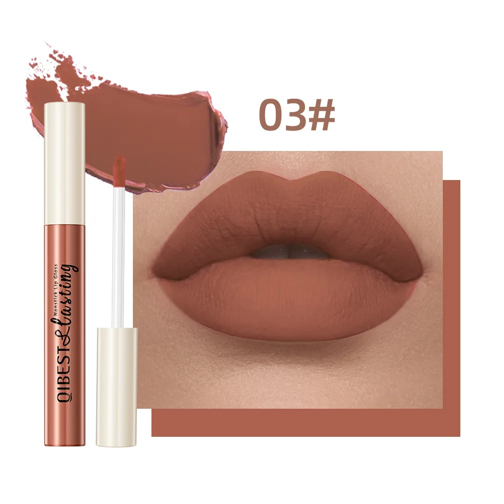 thumbnail image 1 of Brillo de labios mate nude, 24 colores, lápiz labial aterciopelado de larga duración, resistente al agua, taza antiadherente, tinte labial rojo oscuro sexy, maquillaje cosmético, 1 of 5