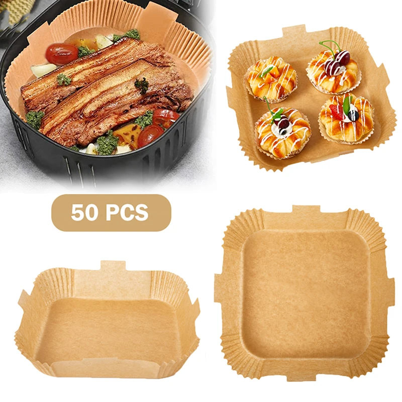 

50Pcs Air Fryer Disposable Paper Air Fryer Accessories Square Round Oil-proof Liner Non-Stick Mat for Kitchen Oven Baking