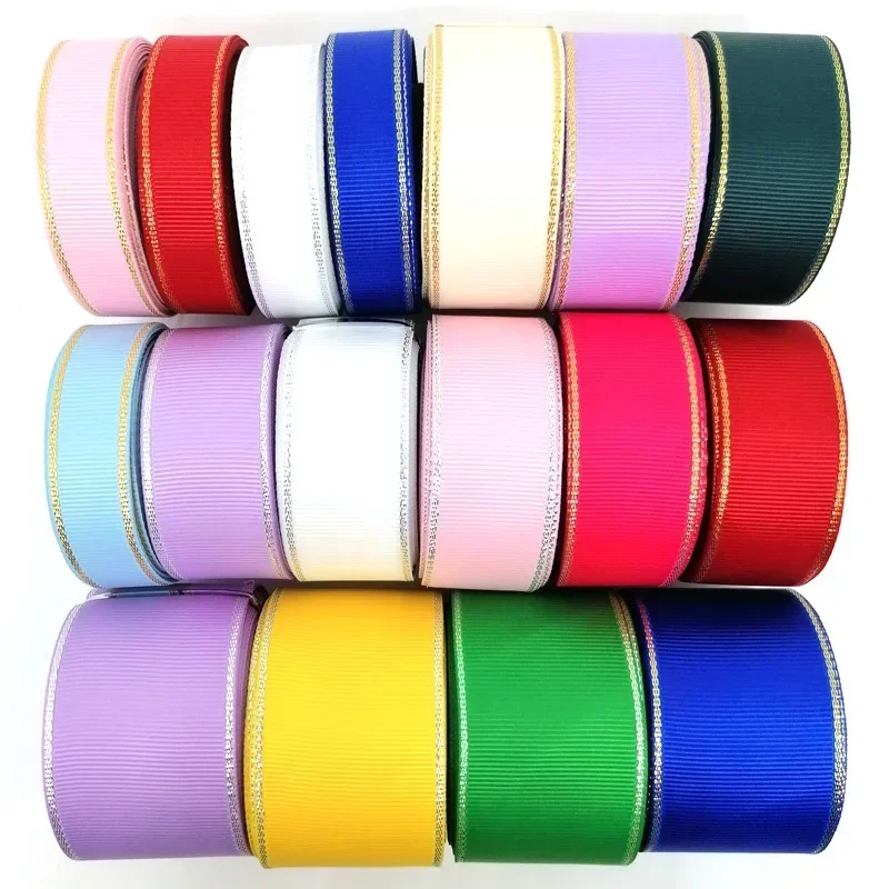 6/9/16/25/38mm Silver Gold Edge Grosgrain Ribbon Chic Fabric Ruban Tapes Gift Wrapping Ribbons Hair Bows Making Ribbons
