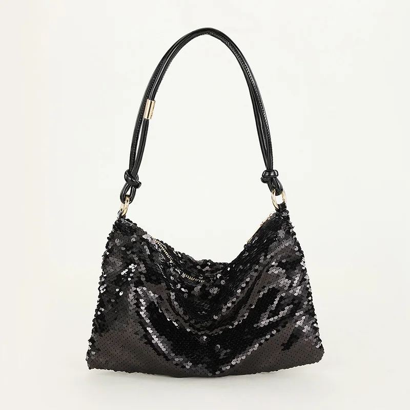 

Fashion Full Sequins Decor Banquet Bag Shiny Solid Color Evening Bags For Female Luxury Knot Handle Zipper Underarm Bags XA626H