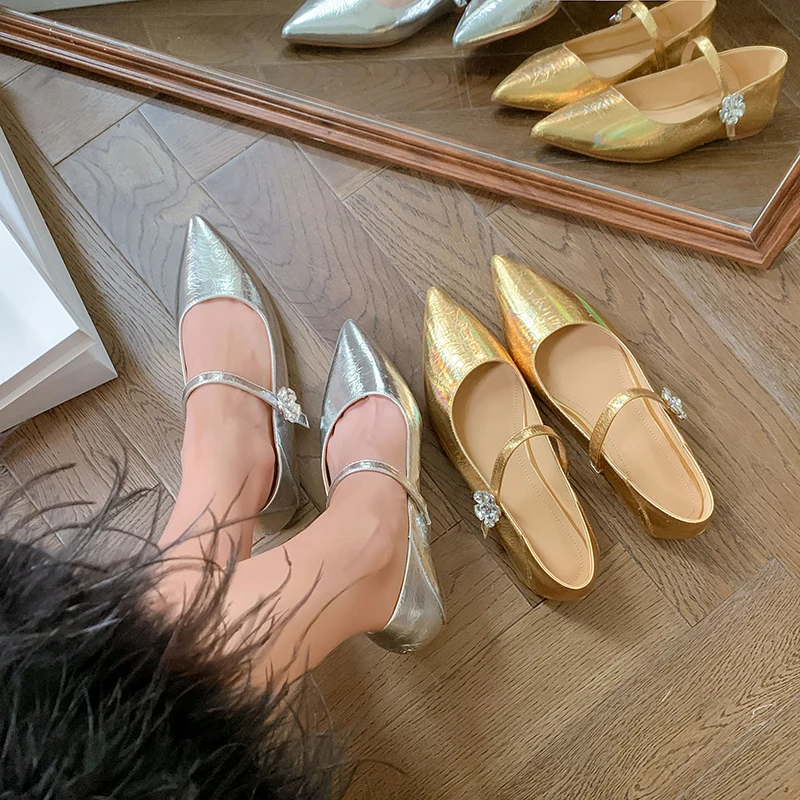 

2023 new Spring women pumps natural leather 22-24.5cm length cowhide+pigskin pointed toe Buckle Mary Jane shoes low heels