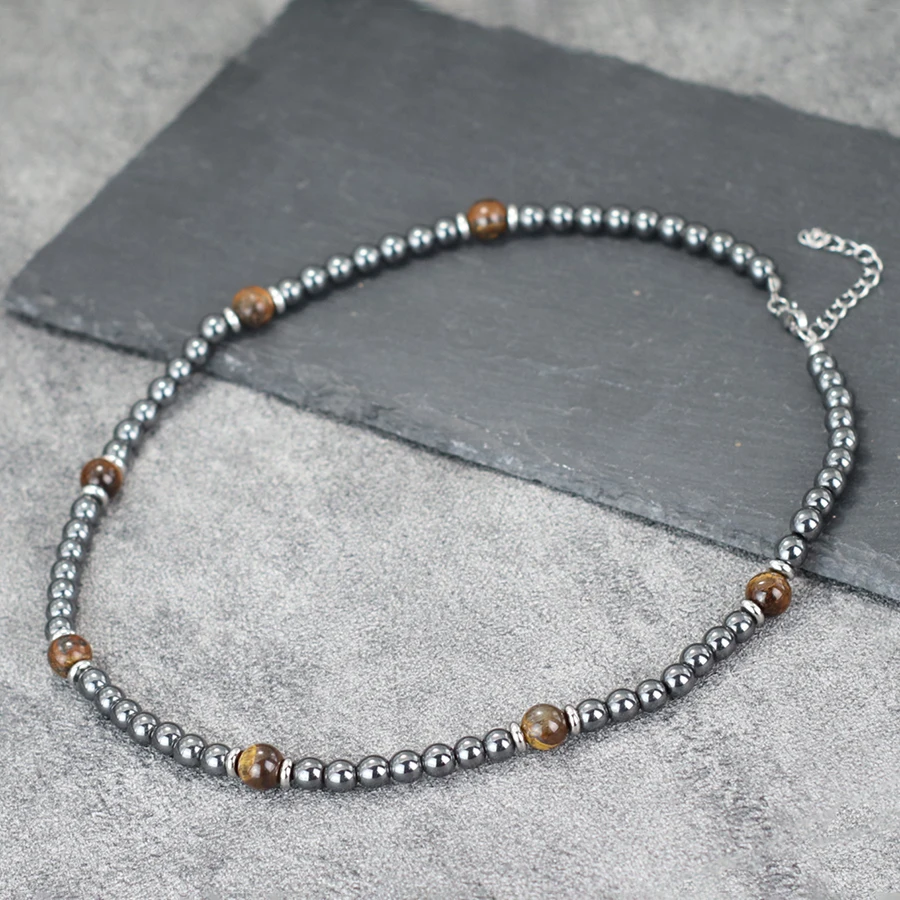 Natural Stone Lava Tiger Eyes Necklace For Men