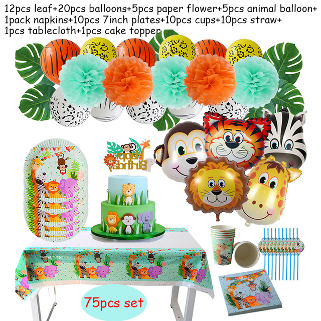 Safari Birthday Party Decoration Disposable Tableware Set Safari Dinosaur Party 1st Birthday Boy Baby Shower Supplies