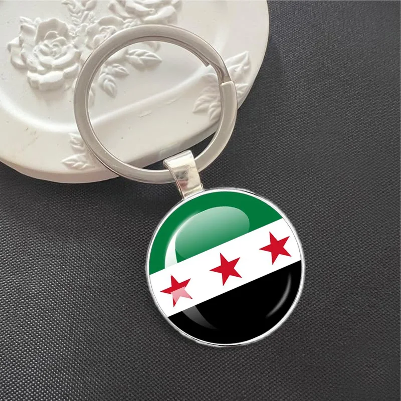 Car Pendant Keyring Syria National Flag Glass Cabochon Keychain Metal Keychain Fashion For Women Men Charm Bag Accessories