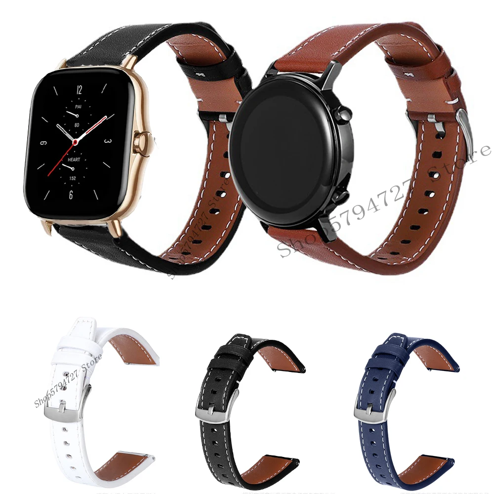 

20 22mm Leather Bracelet for Amazfit bip/GTS 4/2/2e/Mini/GTR 4 42mm/47mm/GTR 2/2e/stratos active 2 Sport band Strap amazfit bip