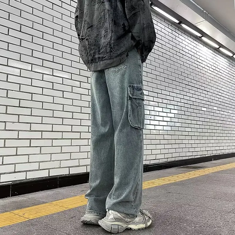 Autumn Men's Jeans High Street American Retro Full Length Straight Leg Hip Hop Loose Casual Streetwear for Male Y2k Denim Pants