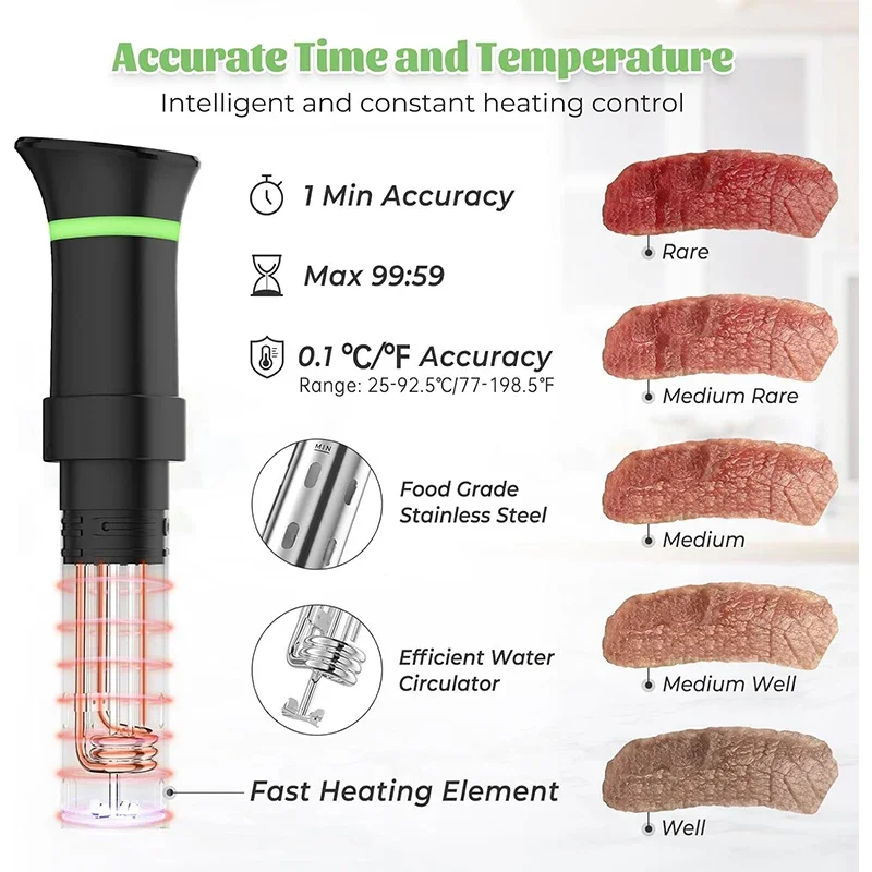 110V Sous Vide Cooker IPX7 Waterproof Vacuum Heater Immersion Circulator Slow Cooker with Digital Display Reservation Function 3