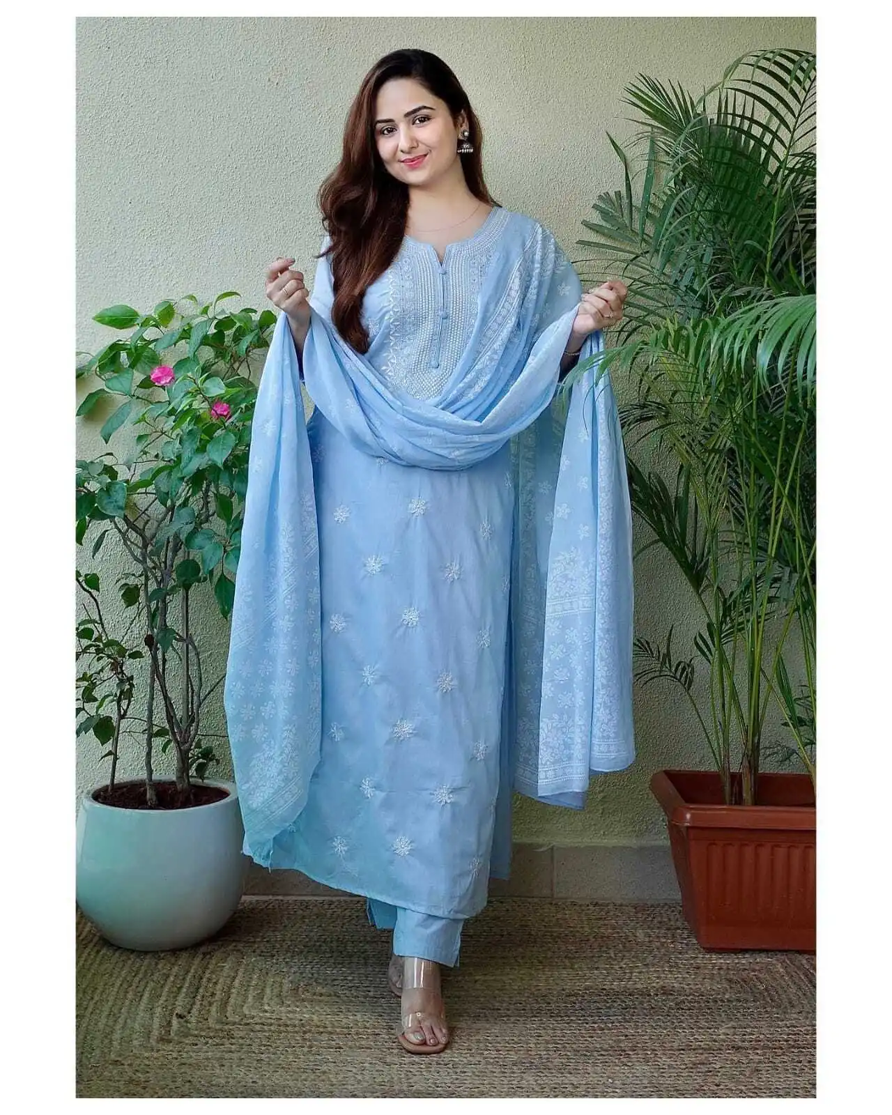 Women Blue Kurti Pant Sets Festival /Wedding Wear Palazzo Kurta Set Readymade