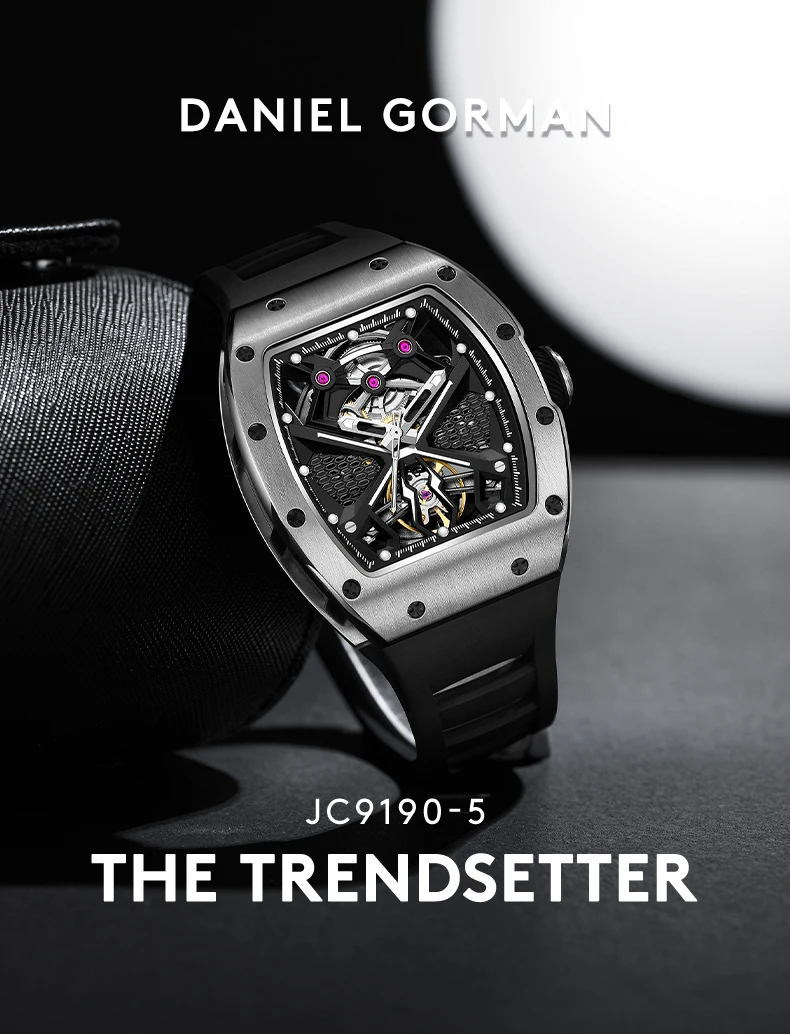 91904 Hip-Hop Automatische Mechanische Uhr Silber Stahl Hohles Zifferblatt Wasserdicht Leuchtend Hochwertige Gummiband Mode-Uhr – Detail 1