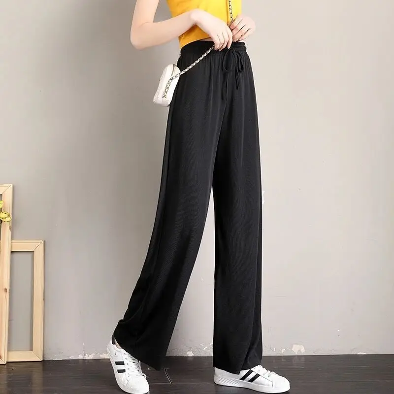 Women's Pants Summer Women's Foreign Trade Ice Silk Wide Leg New Thin Drape Straight High Waist Casual Floor-Mopping - 3
