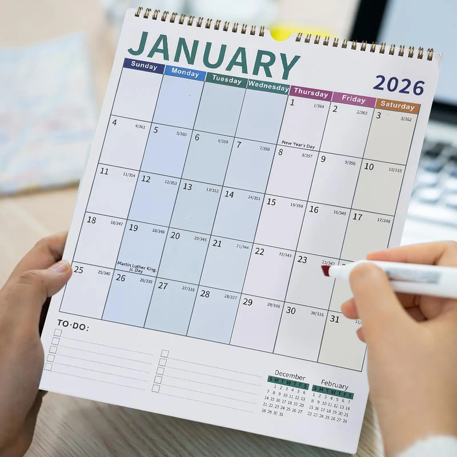 2026 Wall Calendar 18-Month Hangable Monthly Calendar Colorful Schedule Planning Supplies for Living Room Bedroom Office Studio