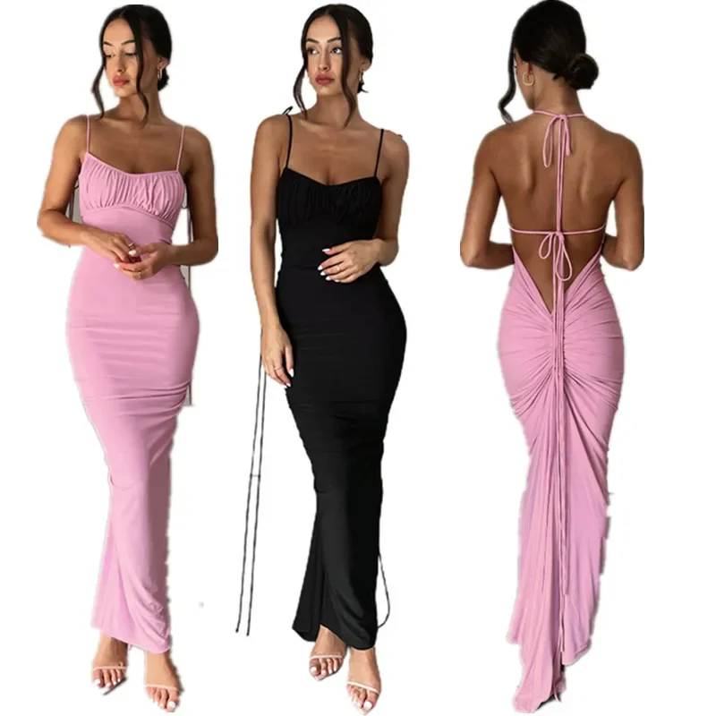

Bodycon Sexy White Maxi Mini Dress Slim Spaghetti Strap Long Dresses for Black Summer Party Beach Dress Women Clothing Vestidos