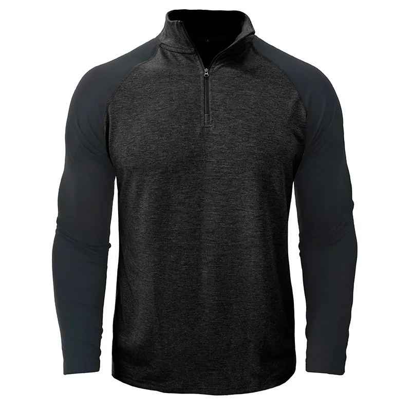 Herren-Sport-Sweatshirt mit Stehkragen für Herbst und Winter, atmungsaktiv, warm, farbblockierter Pullover, halber Reißverschluss in mehreren Farben – Detail 24