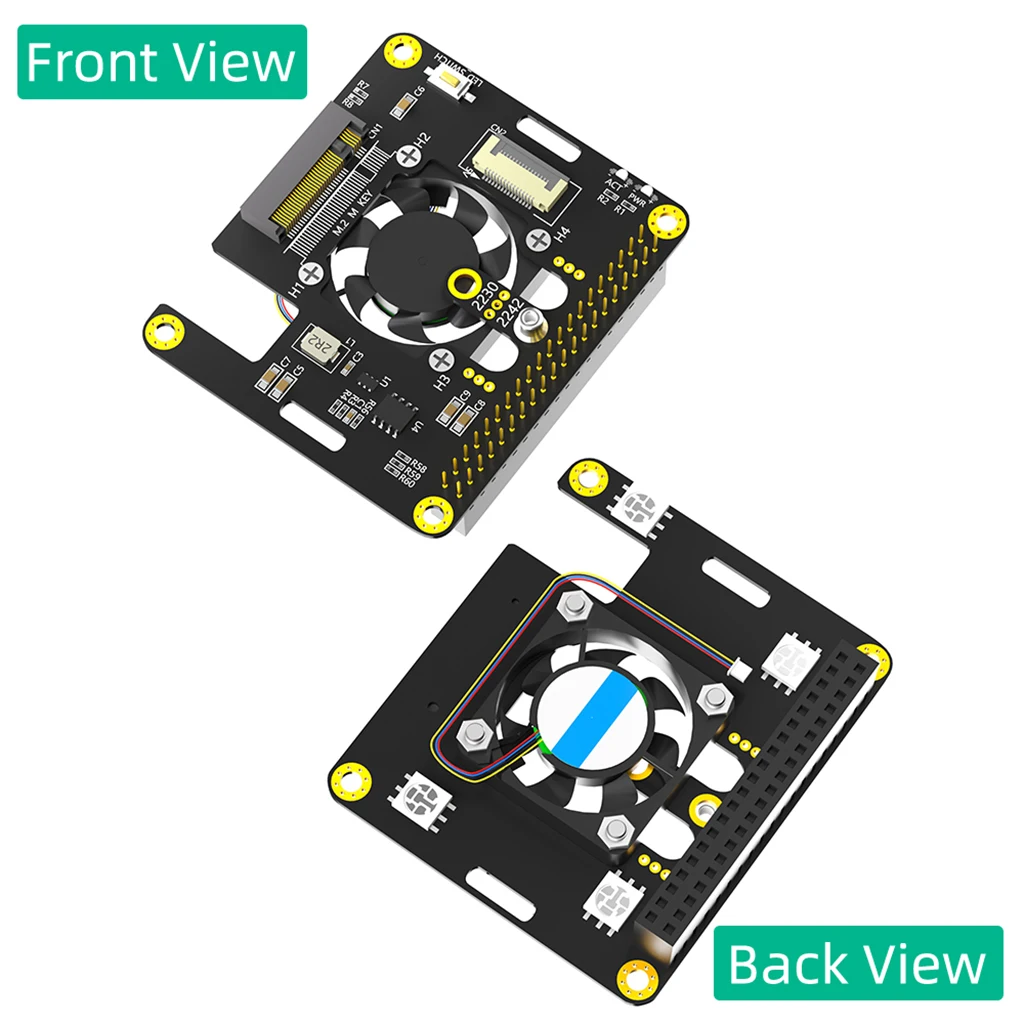 쿨러 선풍기 및 자동 변색 RGB LED, M.2 to PCIe x1 어댑터, 라즈베리 파이 5, M.2 NVMe M 키 2230 2242 SSD