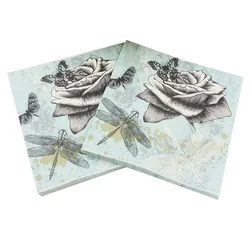 20PCS Color Printed Napkin Dragonfly Creative Paper Towel Facial Tissue Colorful Printing Napkin Flower Napkin for Party