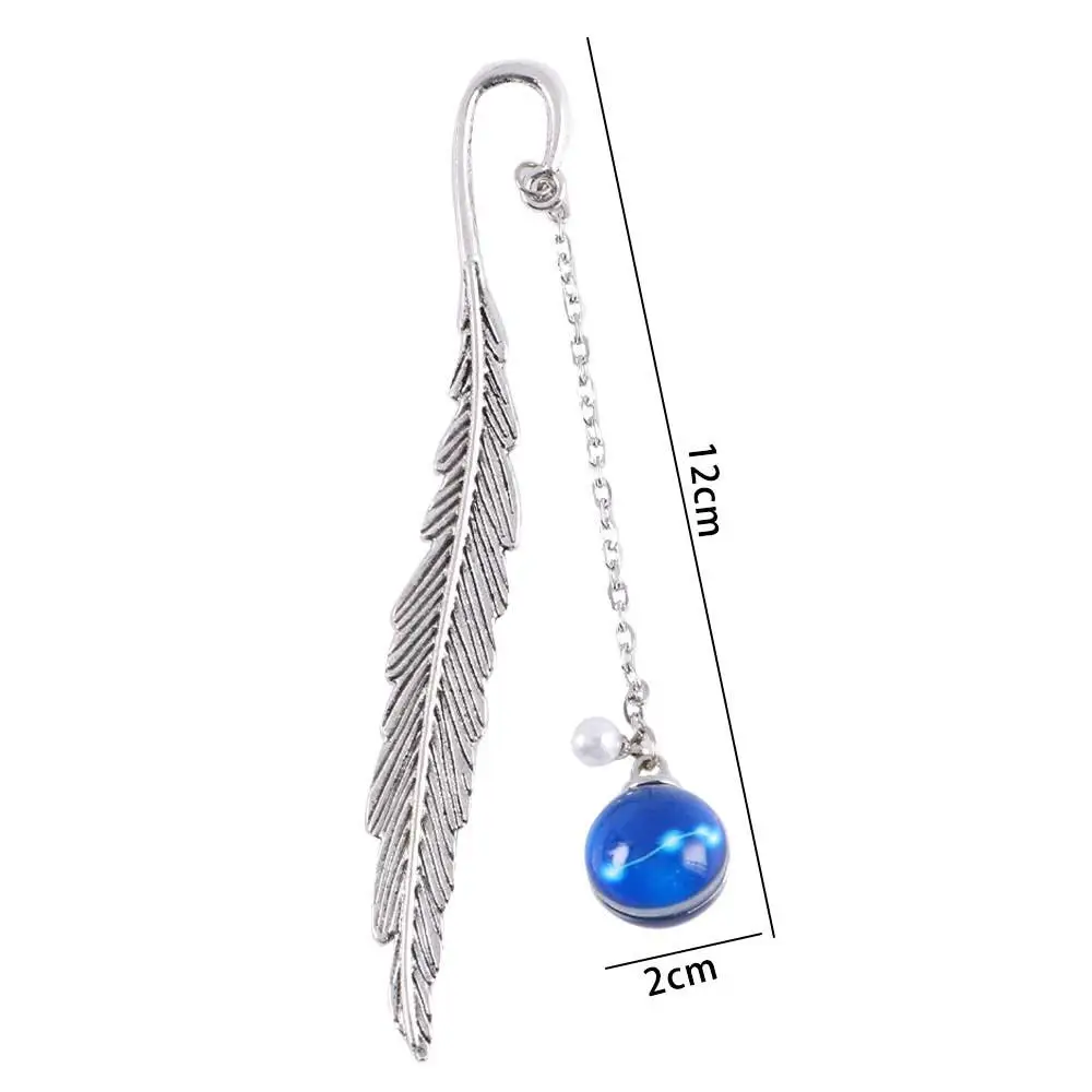 Metal Book mark Luminous Reading Feather Bookmark Bookmark Pendant 12 Constellation Noctilucent