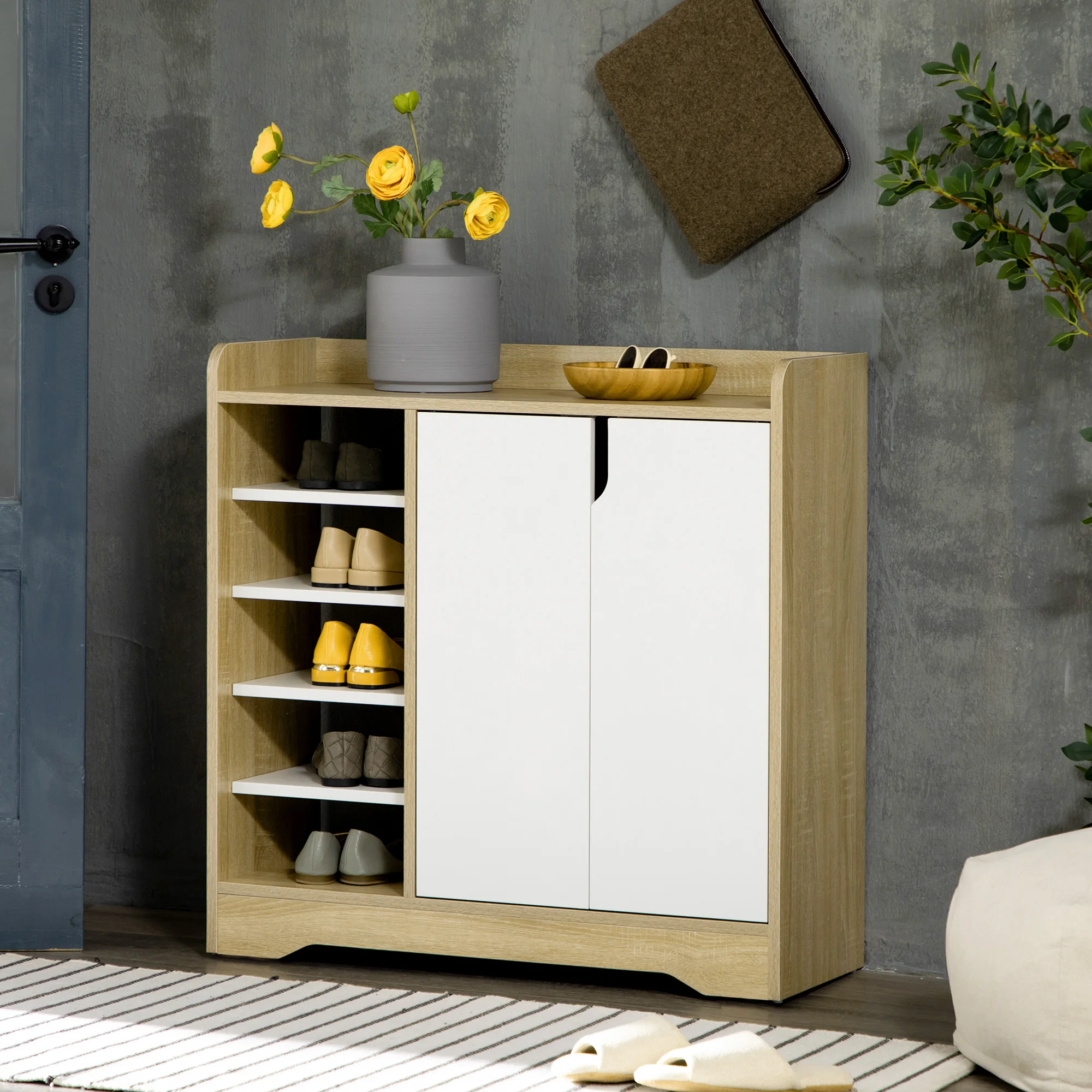 Zapatero Blanco HOMCOM 4 Niveles - Capacidad 15 Pares - Estantes Ajustables - Para Entrada Y Pasillo 60x33x100cm