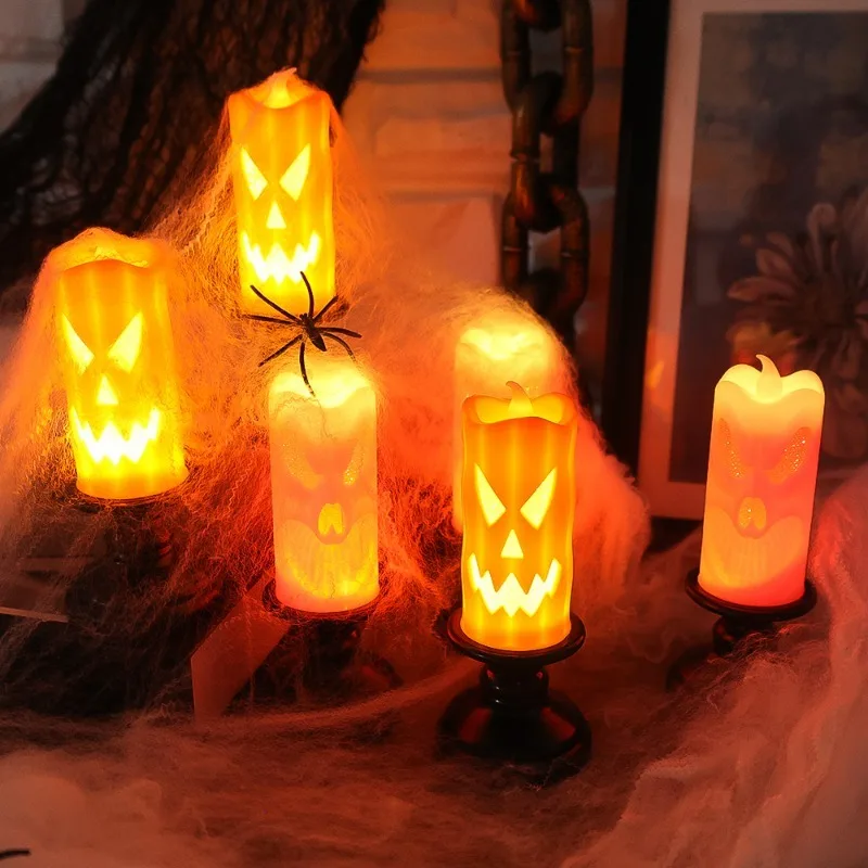 Halloween Pumpkin Candle Light LED Emitting Color:White;Body Color:2PCS 4