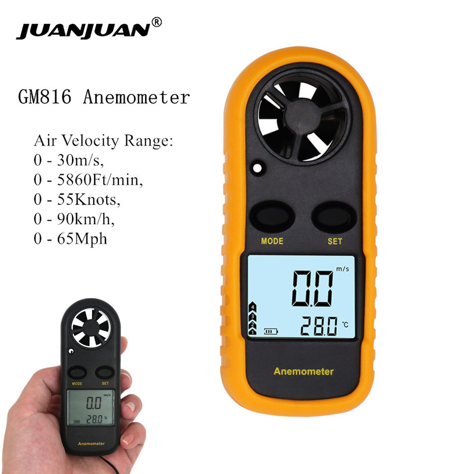Digital Anemometer 0-30m/s Wind Speed Meter Mini Air Velocity Airflow -10Â°C ~ 45Â°C Temperature Tester with LCD Backlight