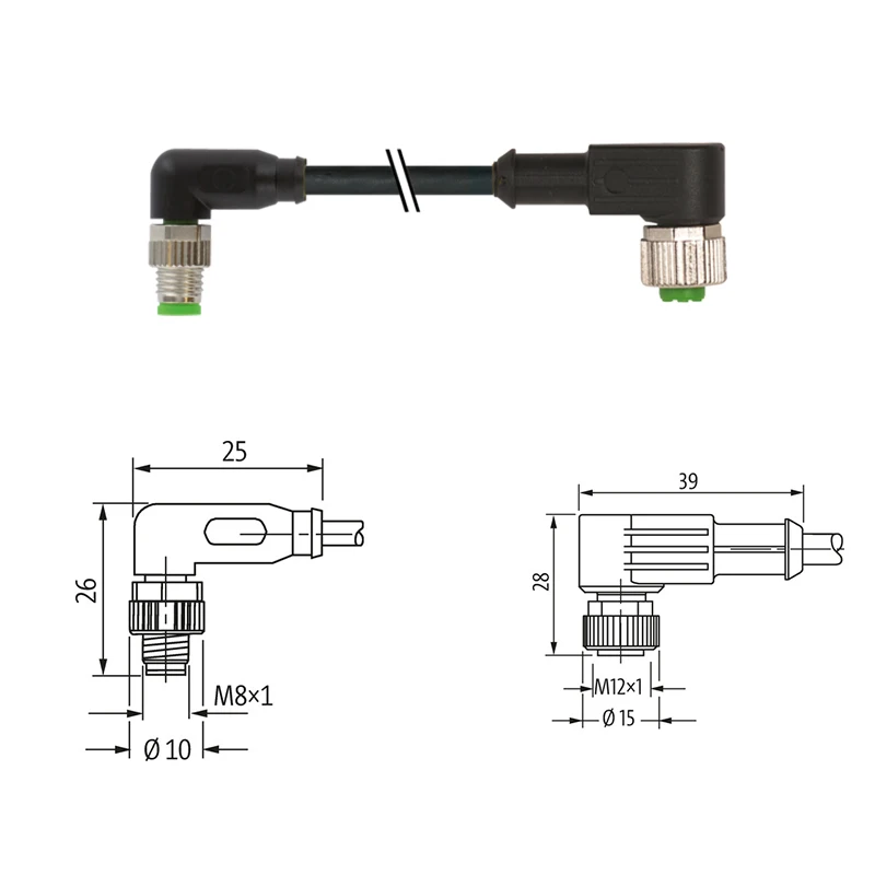 7000-88321-6100030 MURR M8 남성용 90 °   / M12 여성용 90 °   A-cod. PVC 3x0.25 bk UL/CSA 0.3m 100% 새 제품