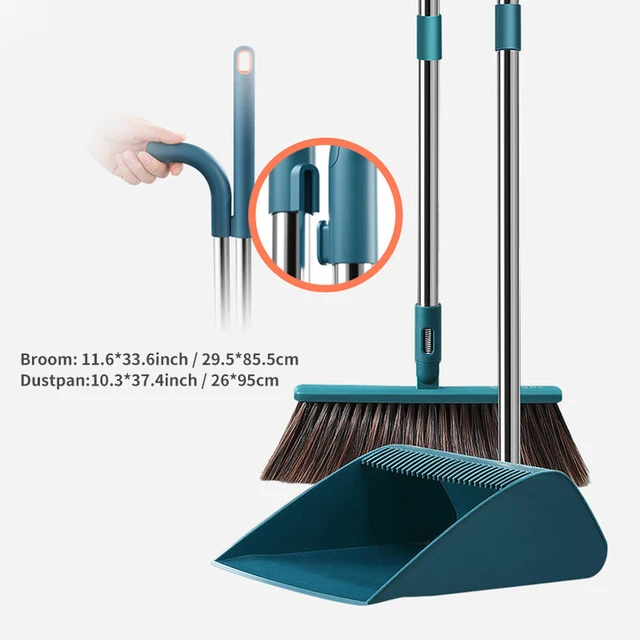 JOYBOS Dust Broom & Dustpan Set Upright With Extendable Broomstick