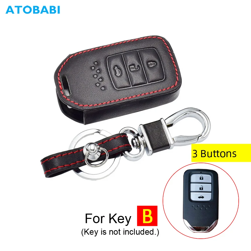 2Pcs Leather Key Fob Cover Case For 2015-2022 Honda Accord Civic CR-V Pilot - Protector For 5-Button Smart Key