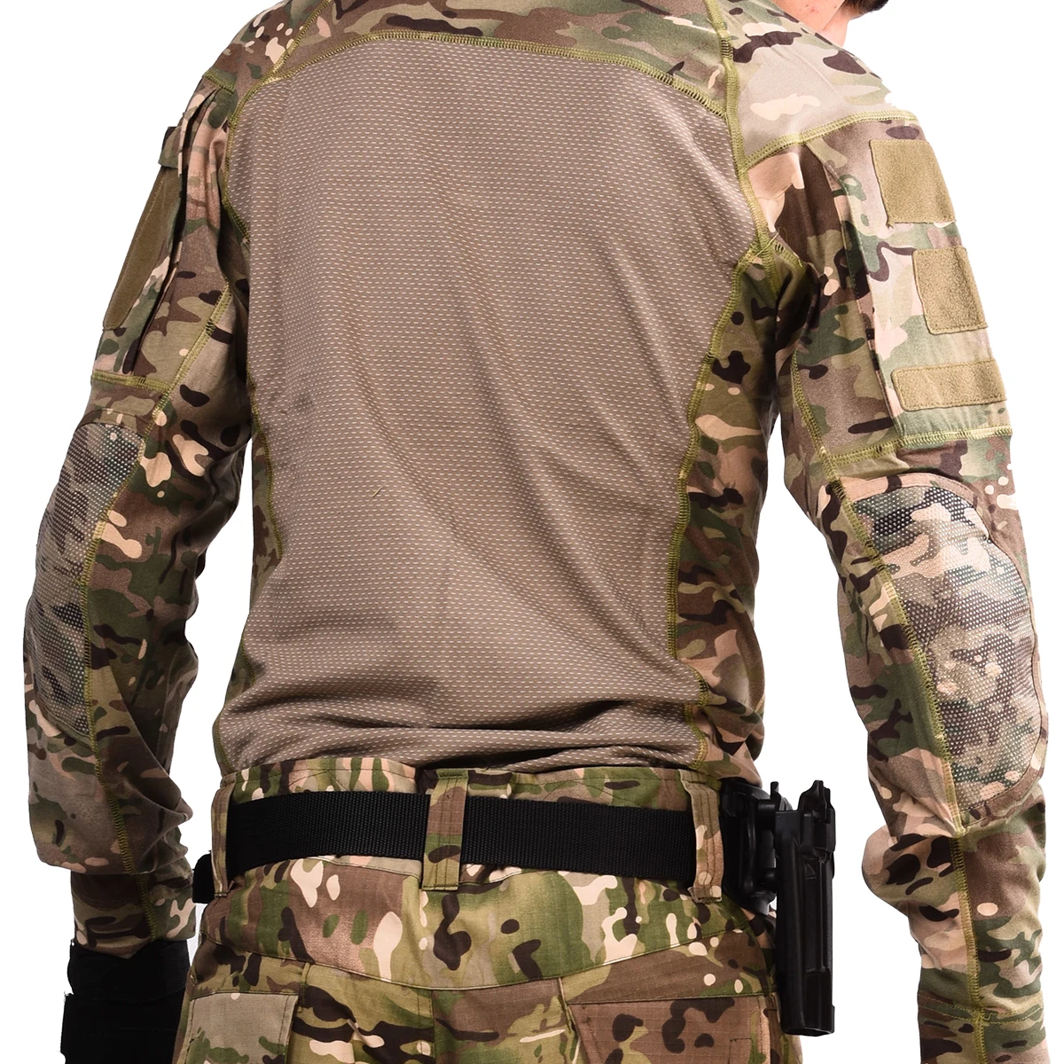 HAN WILD Men's Outdoor Hunting Tactical Shirts Half Zip Multi Pocket Shirts US Airsoft Camouflage Navy Gray Hunting T-shirt Man