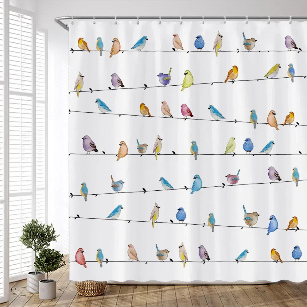 Cartoon Colorful Birds Shower Curtains Creative Design Watercolor Printing Chinese Style Cloth Bathroom Curtain Set Simple Decor shower curtains