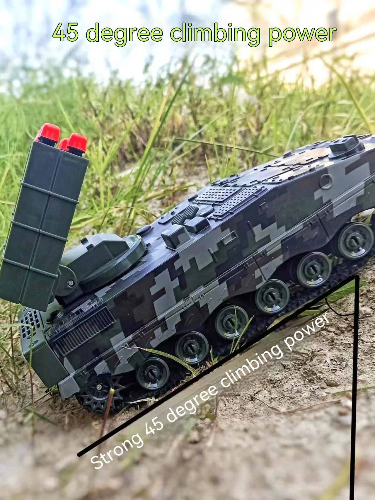 

Military War 2.4G RC Missile vehicle Battle Tank Remote Control Toy Car with Shoot Bullets Model Electronic Acousto-optic Toys