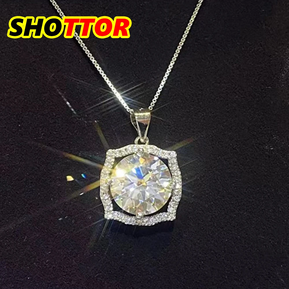 

SHOTTOR 1/5 Carat D Color VVS1 Big Moissanite Necklace For Women Men Platinum Plating 925 Silver Diamond Pendentifs Jewelry