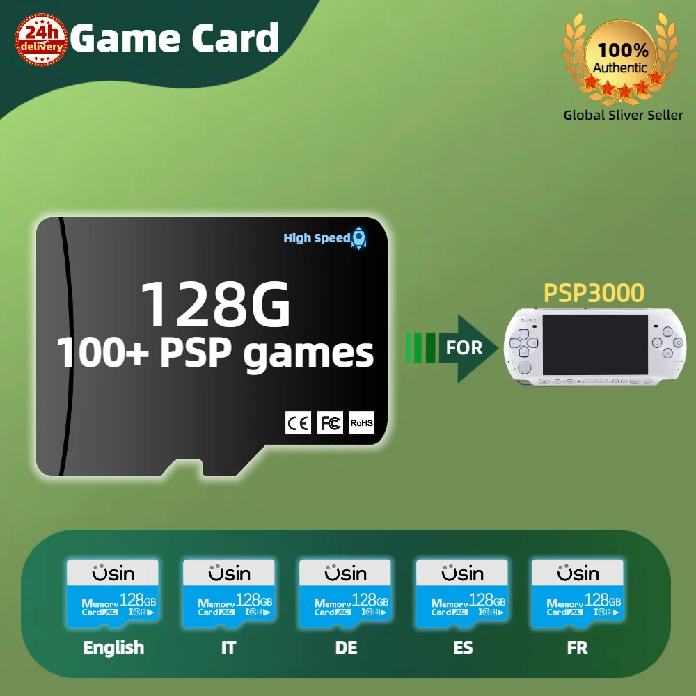 thumbnail image 1 of Tarjeta de juego TF para PSP3000 Tarjeta de memoria PSP 3000 de alta velocidad Plug & Play Juegos retro 128G IT FR ES DE Inglés, 1 of 5