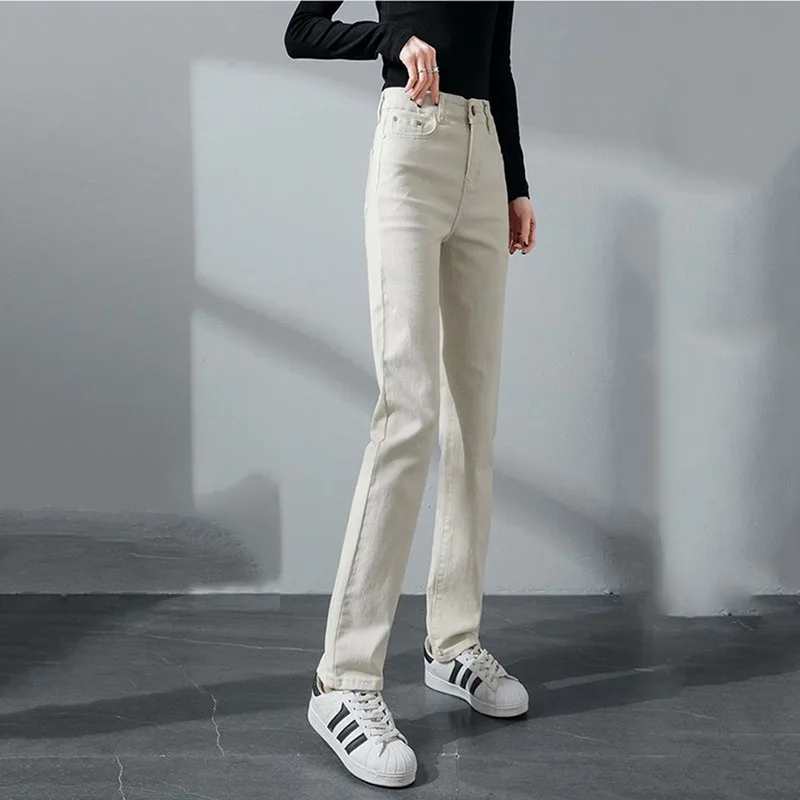 Women High Waist Straight Jeans Spring All Casual Stretch Denim Pants Korean Streetwear Pantalones New Retro Classic Vaqueros