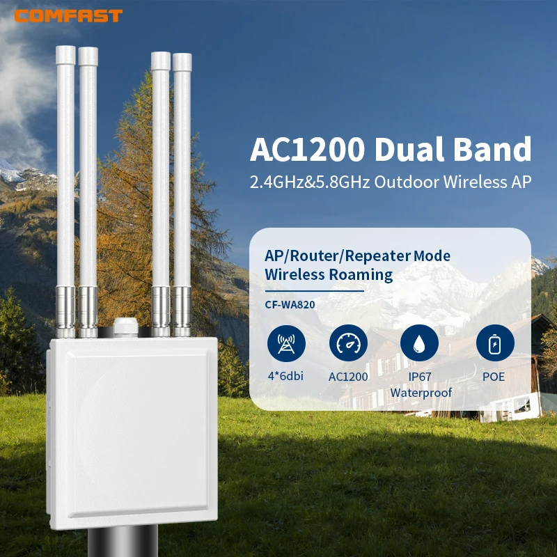 

AC1200 Outdoor High Power Wireless AP 2.4GHhz 5GHz Long Range Outside Router WiFi Access Point with PoE and IP67 Waterproof