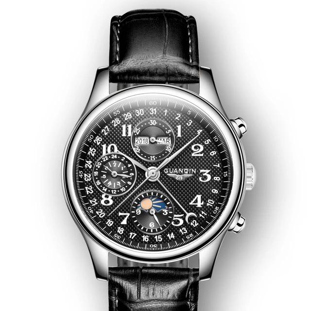 Montre Guanqin Automatique – Cuir noir