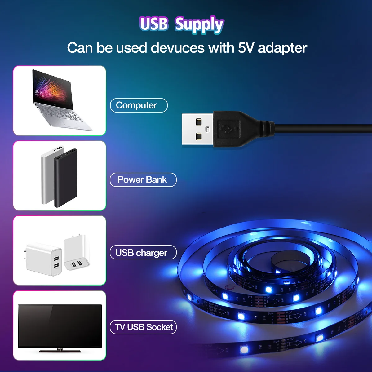 스마트 RGB LED TV 스트립 조명, USB SMD5050, 30LED/m, 와이파이, 음성, 앱, 리모컨 앰비언트 라이트 바, 침실 게임룸 장식 램프