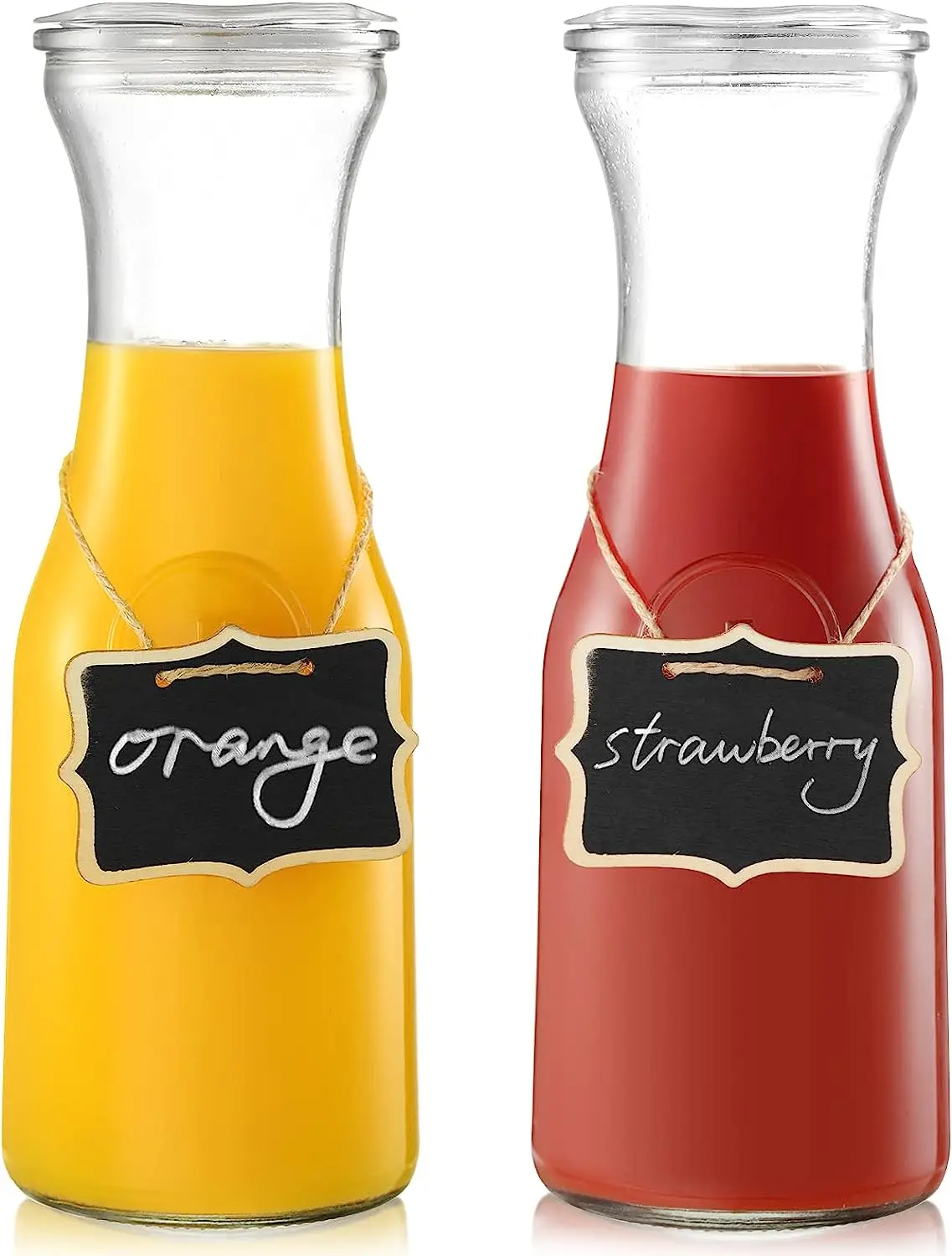

2PCS Glass Carafe with Lids Water Pitcher Carafe for Mimosa Bar, Brunch, Cold Water, Beverage, Wine, Iced Tea, Lemonade
