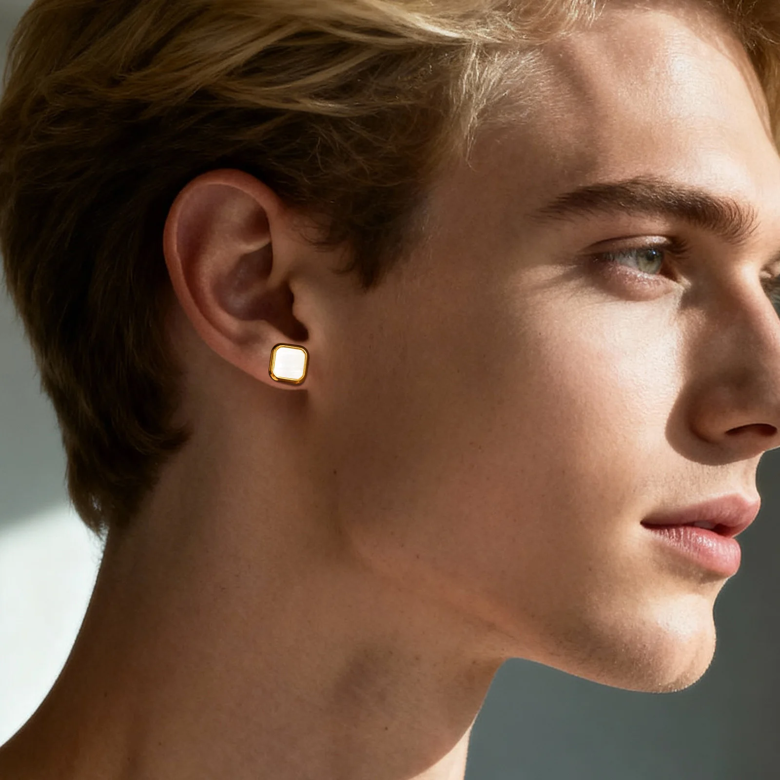 Natural Green Stone Stud Earring for Men Women,Waterproof Stainless Steel Square Metal Stud Earring,Trendy Jewelry Gift