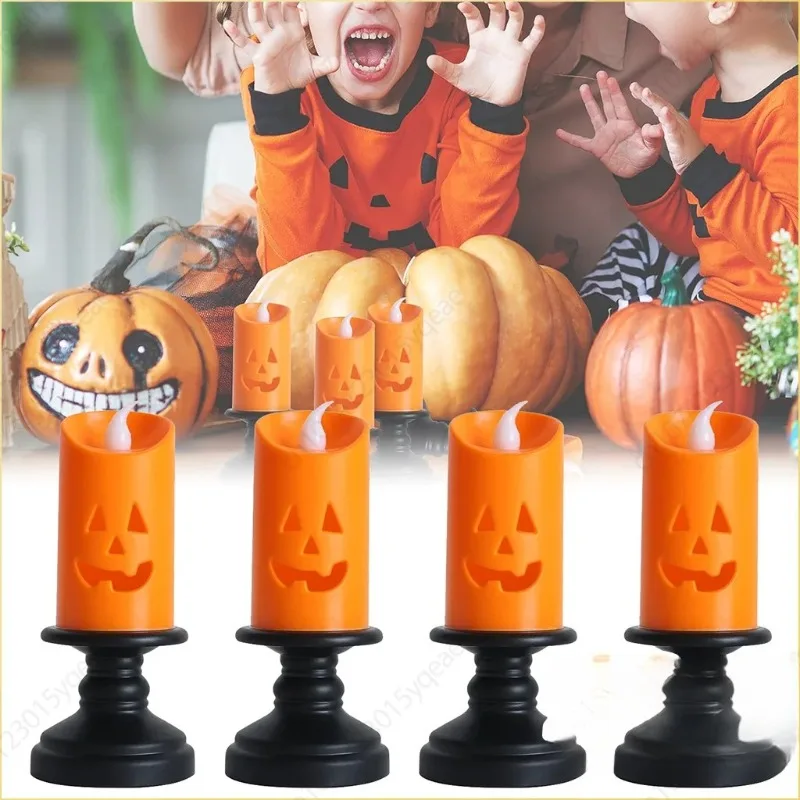 Plastic Orange Pumpkin LED Candle Holder Night Light
