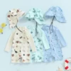 Toddler Baby Boy Swimwear Whale Print Bathing Suit Infant Long Sleeve Rash Guard Swimsuit and Sun Hat Children Beachwear 1
