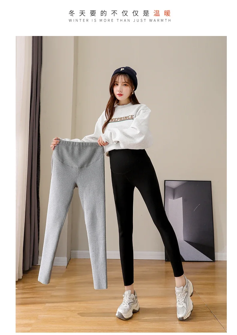 Herbst Winter Dicke Plus Samt Fleece Baumwolle Legging Mutterschaft Hohe Taille Unterstützung Bleistift Hosen für Schwangere Frauen Y2K Schwangerschaft – Detail 25