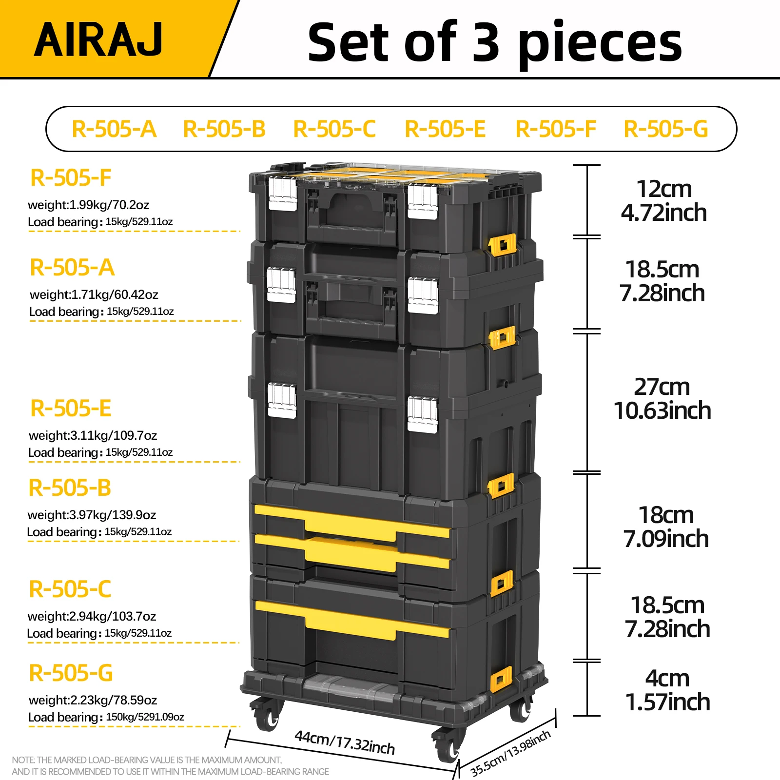 AIRAJ Stackable Tool Box, Flat Top Lockable Storage Tote with Pulleys for Drill Driver Wrench Hammer and Angle Grinder - Image 3