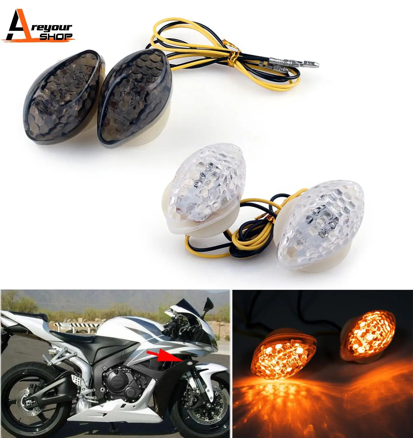 Areyourshop-lâmpadas led para motocicleta, para honda cbr600rr, cbr1000rr, cbr 600, f4, f4i, cbr900, cbr919, cbr929, iluminação embutida