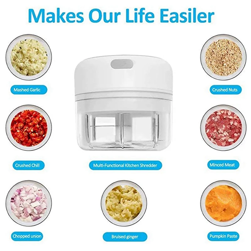 1X Small Charging Fully Automatic Garlic Cutting And Pounding Garlic Machine & 2Pcs Assistant Slicer Onion Holder Slicer