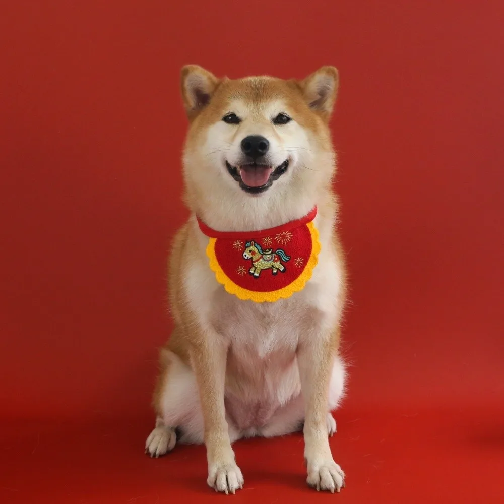 Cartoon New Year Cat Scarf 2026 Horse Year Comfortable Pet Scarf Lucky Blessing Embroidered Pet Clothing Spring Festival