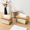 Plastic Tissue Box Wooden Lid Round/Square Napkin Holder Container Wet Tissue Paper Dispenser Case Modern Home Car Organizer 3