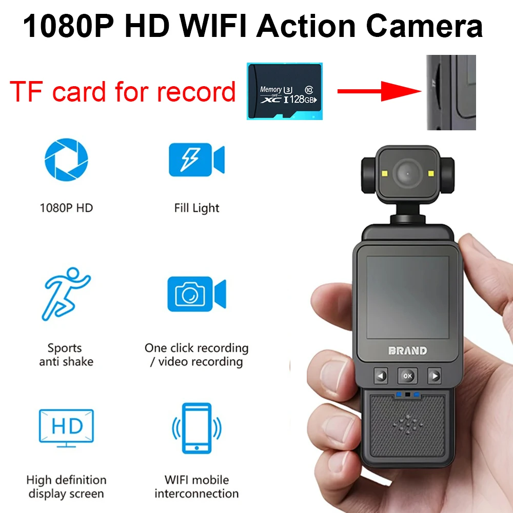 1080P HD WiFi Action Camera Travel Bicycle Driver Recorder Portable Pocket Sport Camera for Motorcycle Hiking Vlogging Record
