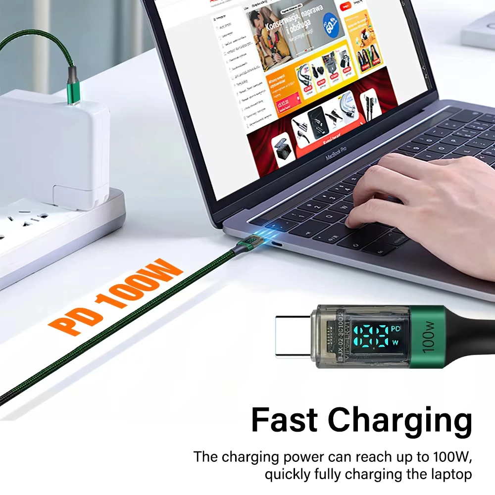 PD 100W 0.5M/1M/2M USB 타입 C to C 고속 충전 케이블 아이폰 15 16 17 아이패드 노트북 데이터 충전기 6A 퀵 차지 LED 와이어