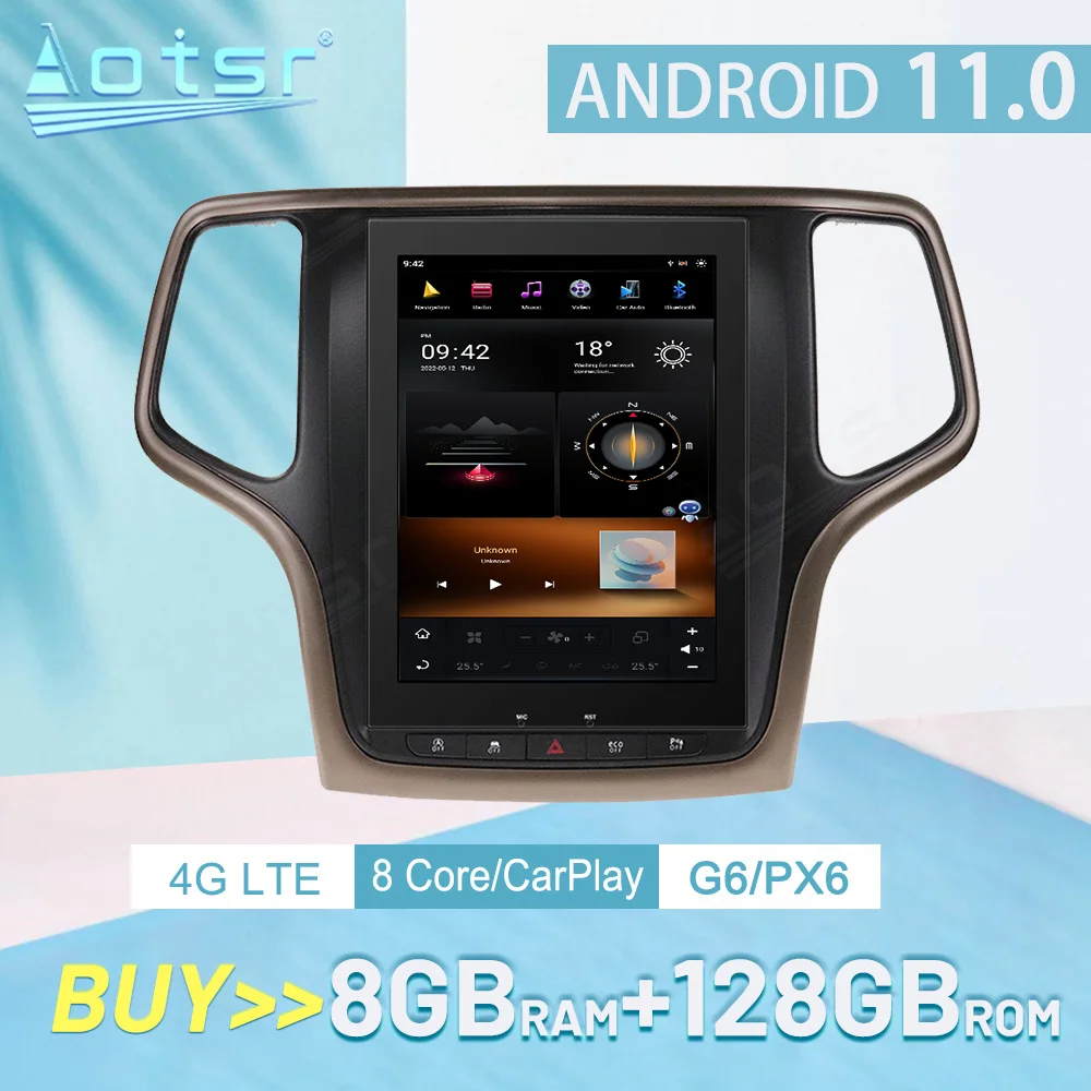 

8+128G Carplay For Jeep Grand Cherokee 2014 2015 2016 PX6 Android 11 GPS Navigation Car Player Auto Radio Stereo Audio Recorder
