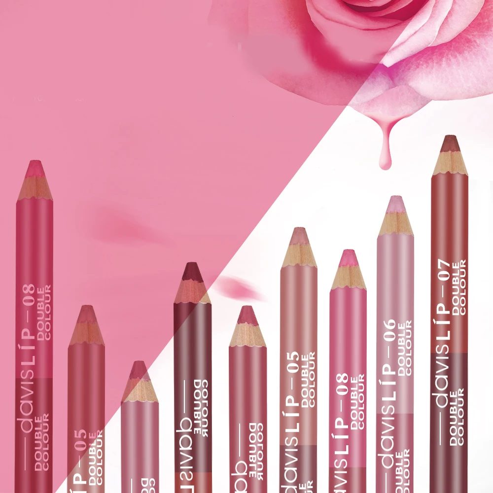 1Pc Cosmetic Double Color Matte Glitter Lip Liner Waterproof Makeup Long Lasting Lip Pencil Lipstick Moisturizer Stain Tools lip liner lip liner pencil lipliner pencil lip liner set