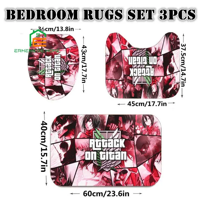 Anime Attack on Titan Print 3D Shower Curtain Waterproof Polyester Bathroom Curtain Anti-slip Bath Mat Set Toilet Rug Home Decor